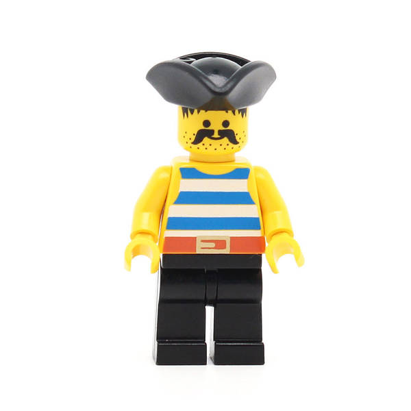 LEGO pi017 - Pirate (Blue / White Stripes Shirt, Black Legs, Black Pirate Triangle Hat)