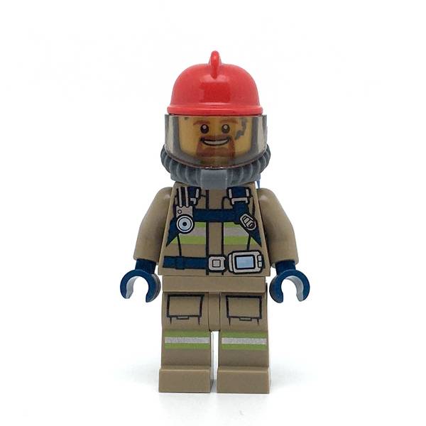 LEGO cty0962 -Fire (Reflective Stripes, Dark Tan Suit, Red Fire Helmet, Open Mouth with Goatee, Breathing Neck Gear with Blue Airtanks)