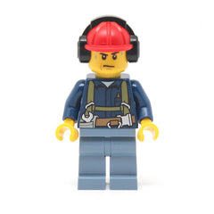 LEGO cty0541 -Construction Worker (Shirt with Harness and Wrench, Sand Blue Legs, Red Construction Helmet with Headphones, Sweat Drops)