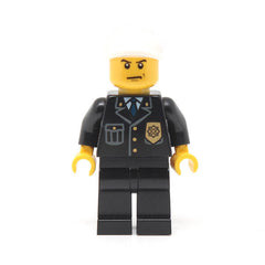 LEGO cty0255 - Police (City Suit with Blue Tie and Badge, Black Legs, White Short Bill Cap, Scowl)