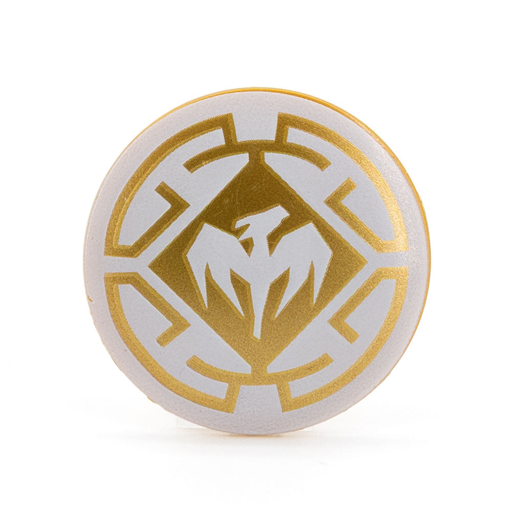 LEGO 75902pb12 - Shield Circular (with White Dragon and Decorative Lines Pattern) - Pearl Gold