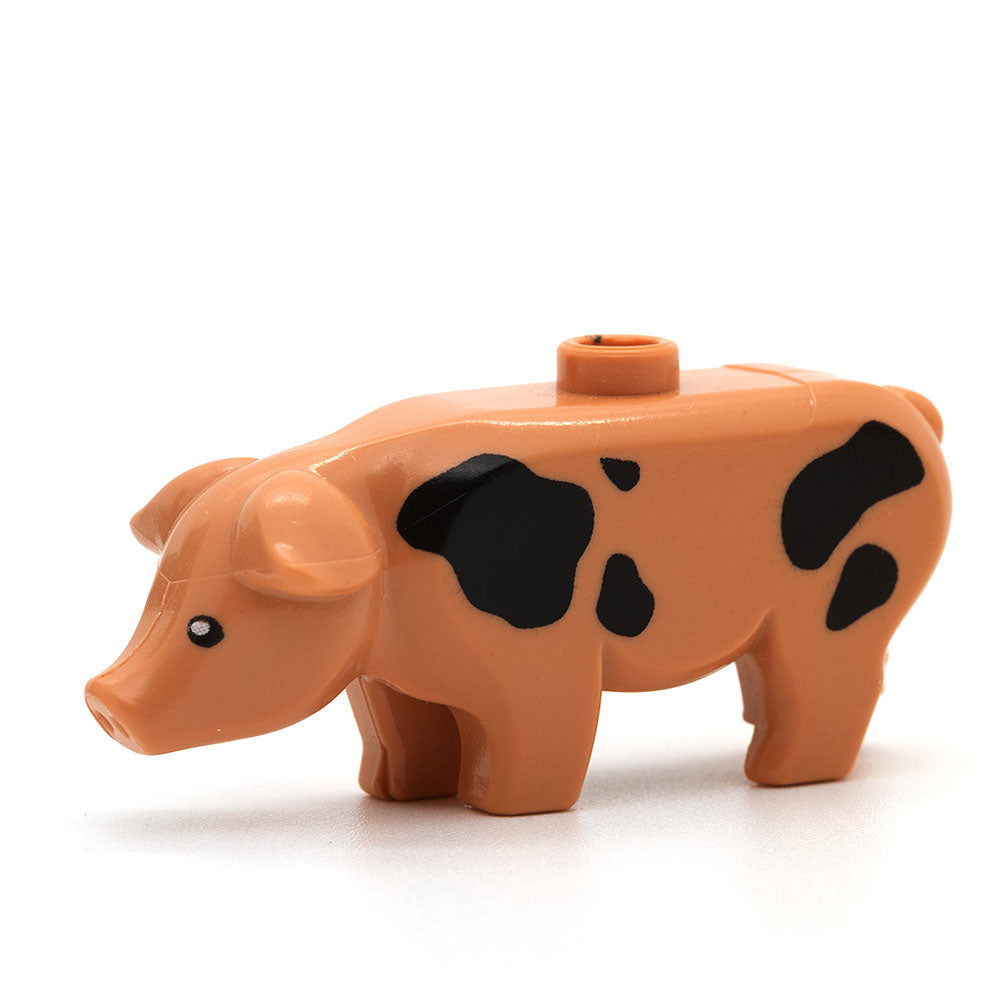 LEGO 87621pb02 - Schwein (Black Eyes and Spots and White Pupils Pattern, Nougat)