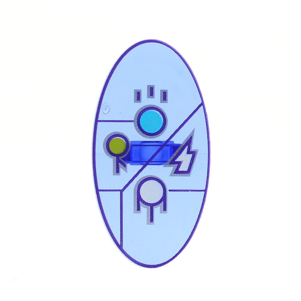 LEGO 92747pb08 - Minifigure - Shield Oval with Dimensions Keystone Symbol with White - Lime and Medium Azure Circles and Lightning Bolt Pattern - Tra