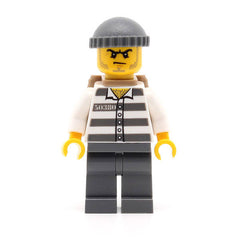 LEGO cty0480 - Police (Jail Prisoner 86753 Prison Stripes, Dark Bluish Gray Knit Cap, Backpack, Scowl)