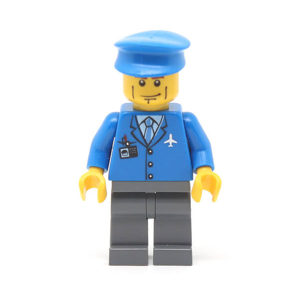 LEGO air039 - Airport (Blue 3 Button Jacket & Tie, Blue Hat, Dark Bluish Gray Legs, Vertical Cheek Lines)
