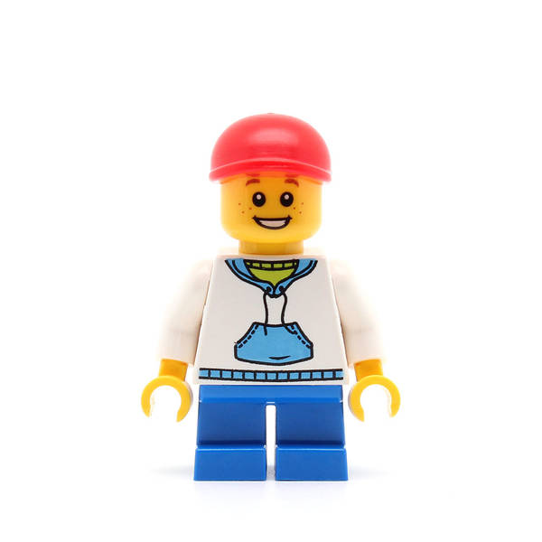 LEGO cty0192 - (White Hoodie with Blue Pockets, Blue Short Legs, Red Short Bill Cap)