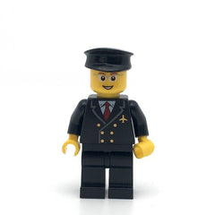 LEGO air044 - Airport (Pilot with Red Tie and 6 Buttons, Black Legs, Black Hat, Glasses and Open Smile)