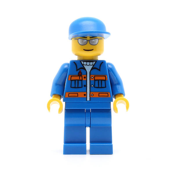 LEGO cty0148 - (Blue Jacket with Pockets and Orange Stripes, Blue Legs, Blue Cap, Silver Sunglasses, Eyebrows and Thin Grin)