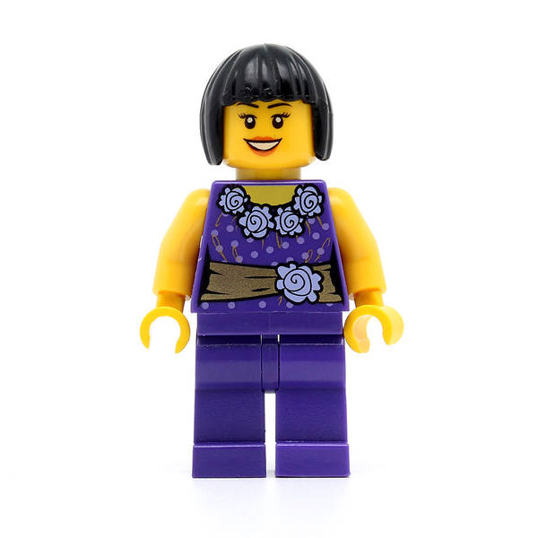 LEGO hol053 - Woman (Dark Purple Blouse with Gold Sash and Flowers, Dark Purple Legs, Dark Brown Bob Cut Hair)