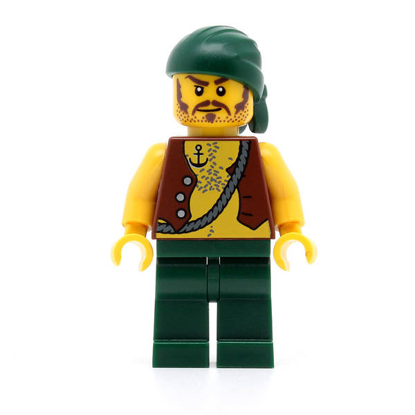 LEGO pi095 - Pirate (Vest and Anchor Tattoo, Dark Green Legs, Dark Green Bandana, Brown Moustache)