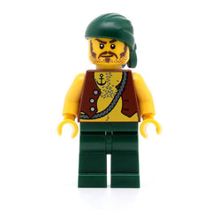 LEGO pi095 - Pirate (Vest and Anchor Tattoo, Dark Green Legs, Dark Green Bandana, Brown Moustache)