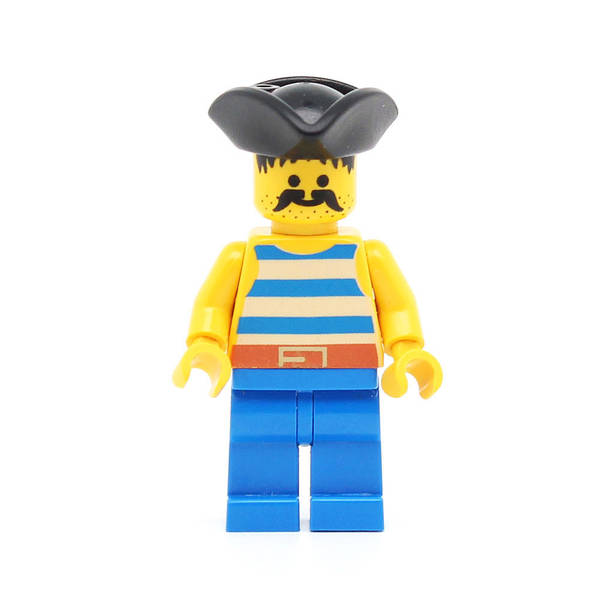 LEGO pi018 - Pirate (Blue / White Stripes Shirt, Blue Legs, Black Pirate Triangle Hat)
