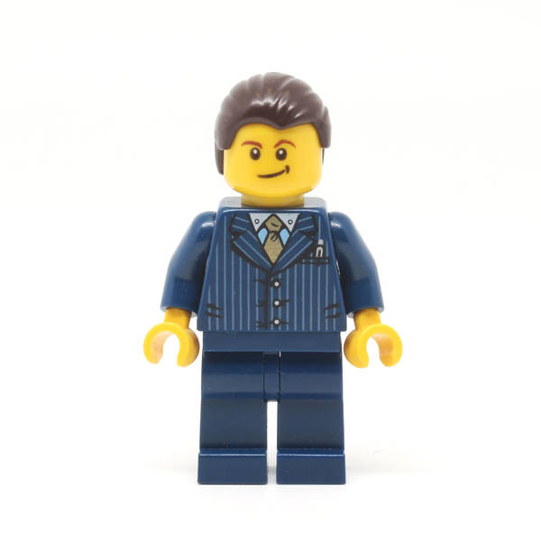 LEGO cty0460 - Businessman (Pinstripe Jacket and Gold Tie, Dark Blue Legs, Dark Brown Hair, Crooked Smile)