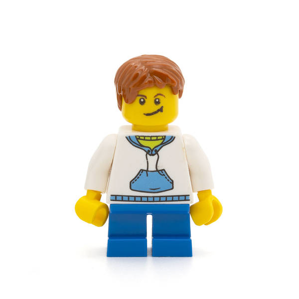 LEGO hol037 - Boy (White Hoodie with Blue Pockets, Blue Short Legs)
