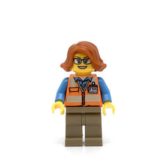 LEGO cty0801 -Cargo Office Worker (Orange Safety Vest with Reflective Stripes, Dark Tan Legs, Dark Orange Female Hair Short Swept Sideways, Glasses)
