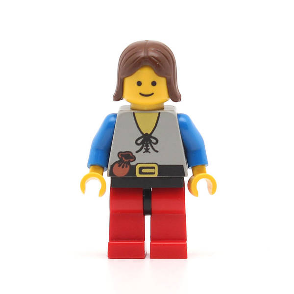 LEGO cas220 - Peasant (Red Legs with Black Hips, Brown Female Hair)