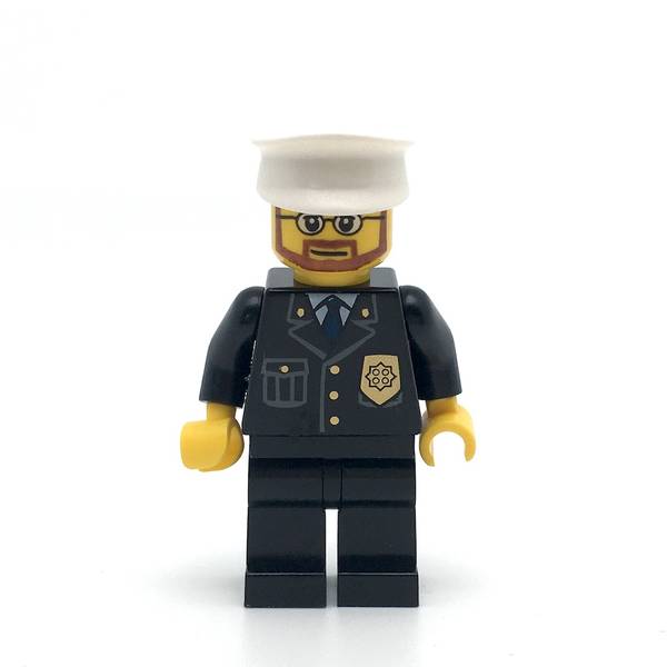 LEGO cty0097 - Police (City Suit with Blue Tie and Badge, Black Legs, White Hat, Beard and Glasses)