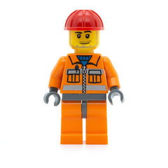 LEGO cty0397 - Construction Worker (Orange Zipper, Safety Stripes, Orange Arms, Orange Legs, Dark Bluish Gray Hips)
