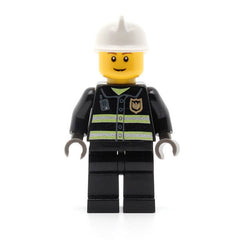 LEGO cty0023 - Fire (Reflective Stripes, Black Legs, White Fire Helmet, Brown Eyebrows, Thin Grin)