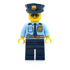 LEGO cty0778 - Police (City Officer Shirt with Dark Blue Tie and Gold Badge, Dark Tan Belt with Radio, Dark Blue Legs, Police Hat with Gold Badge, Sunglasses)