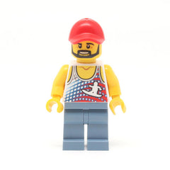 LEGO cty1238 -Skater - Tank Top with Surfer Silhouette, Sand Blue Legs, Red Cap, Black Angular Beard
