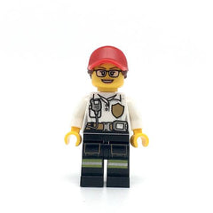LEGO cty0970 -Fire (Female White Shirt with Fire Logo Badge and Belt, Reflective Stripes on Black Legs, Red Cap with Ponytail)