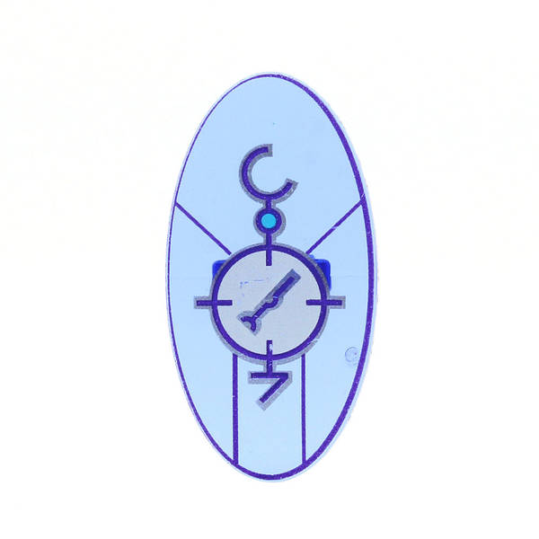 Farbenfrohe LEGO Schilder mit verschiedenen Symbolen und Designs, die kreativ und spielerisch gestaltet sind. Kaufe jetztLEGO 92747pb09 - Shield Oval (Dimensions Keystone Symbol with Large White Circle, Lines and Characters Pattern, Trans-Purple)