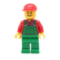 LEGO hol028 - Farmer (Green Overall, #Red Cap with Hole, Open Grin)