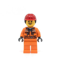 LEGO cty0528 -Construction Worker (Chest Pocket Zippers, Belt over Dark Gray Hoodie, Red Construction Helmet with Long Hair, Black Eyebrows)
