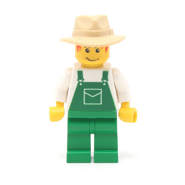 LEGO ovr036 - Overalls Green with Pocket, Green Legs, Tan Fedora