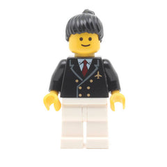 LEGO air030 - Airport (Pilot with Red Tie and 6 Buttons, White Legs, Black Ponytail Hair, Standard Grin)