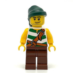 LEGO pi094 - Pirate (Green / White Stripes, Reddish Brown Legs, Dark Green Bandana, Smirk and Stubble Beard)