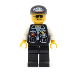LEGO cop044 - Police (Sheriff Star and 2 Pockets, Black Legs, White Arms, Black Cap with Police Pattern, Black Sunglasses)