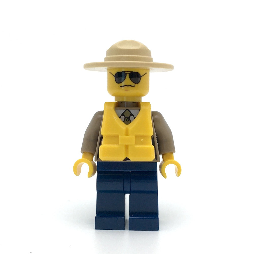 LEGO cty0306 - Forest Police (Dark Tan Shirt with Pockets, Dark Blue Legs, Campaign Hat, Black and Silver Sunglasses, Life Jacket Center Buckle)