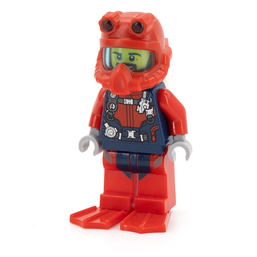 LEGO cty1225 - Scuba Diver (Male, Open Mouth, Black Beard, Red Helmet, White Air Tanks, Red Flippers)