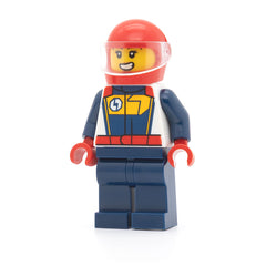 LEGO cty1711 - Race Car Driver (Female, White, Dark Blue and Bright Light Orange Racing Suit, Dark Blue Legs, Red Helmet)