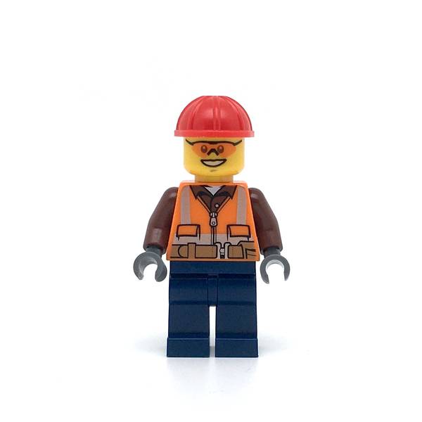 LEGO cty0584 - Construction Worker (Orange Zipper, Safety Stripes and Belt over Brown Shirt)