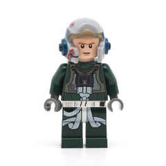 LEGO sw0437 - Rebel Pilot A-wing (Open Helmet, Dark Green Jumpsuit, Frown / Scared) - (Arvel Crynyd)