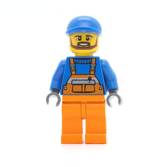 LEGO cty0459 - Overalls (Safety Stripe Orange, Orange Legs, Blue Short Bill Cap, Brown Beard Tow Truck Driver)