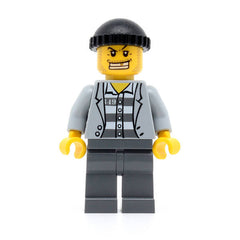 LEGO cty0206 - Police (Jail Prisoner Jacket over Prison Stripes, Dark Bluish Gray Legs, Black Knit Cap, Gold Tooth)