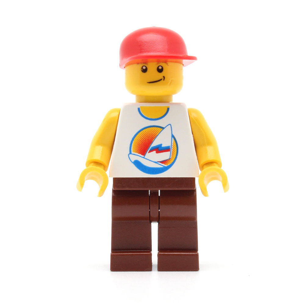 LEGO gen024 - Surfboard on Ocean - Reddish Brown Legs, Red Cap