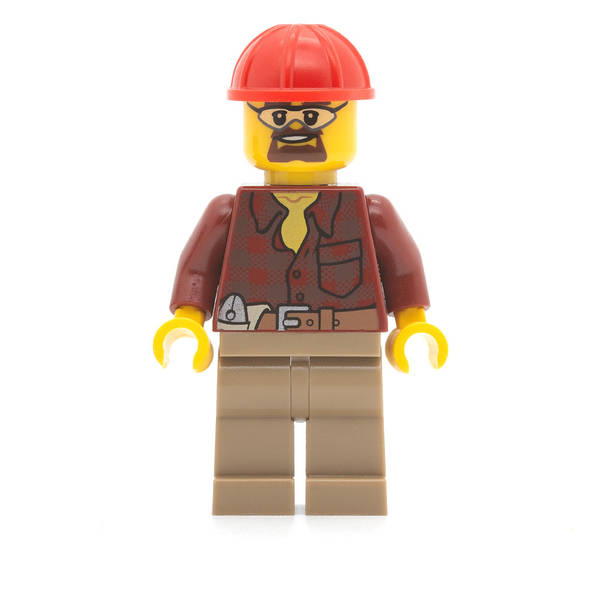 LEGO cty0540 - Flannel Shirt with Pocket and Belt, Dark Tan Legs, Red Construction Helmet, Safety Goggles