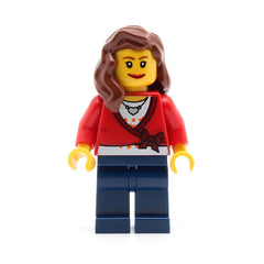 LEGO cty0143 - (Sweater Cropped with Bow, Heart Necklace, Dark Blue Legs, Reddish Brown Female Hair over Shoulder)