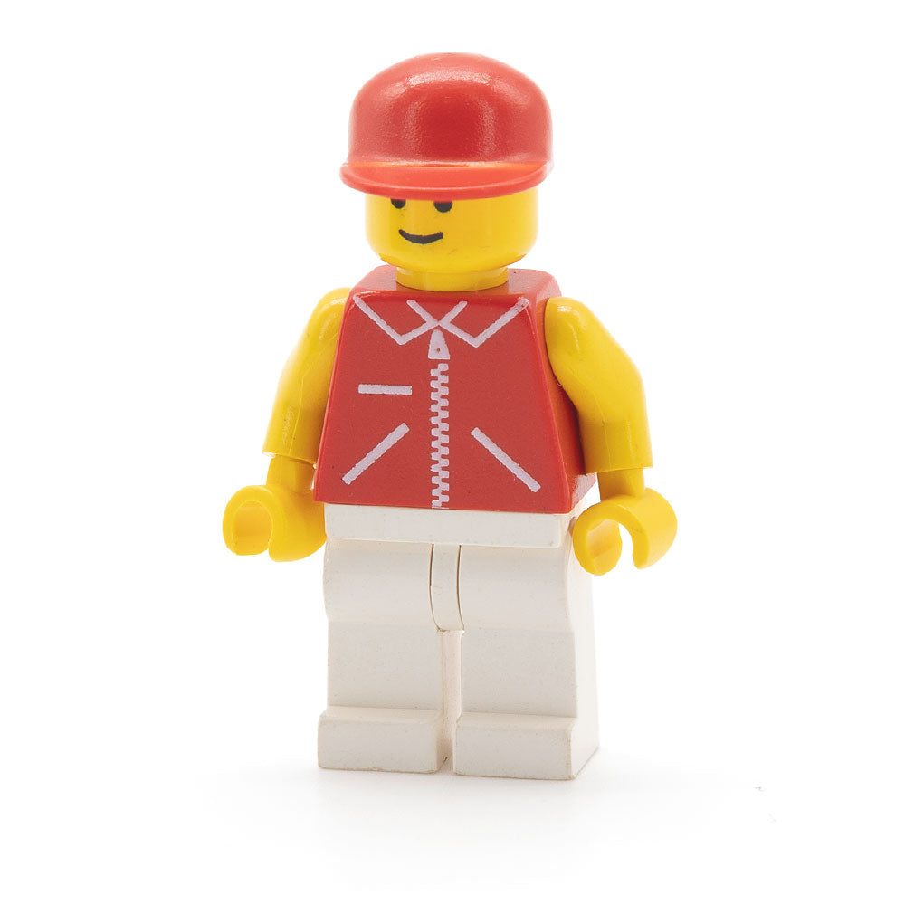 LEGO jred006 - Jacket Red with Zipper - Yellow Arms - White Legs, Red Cap