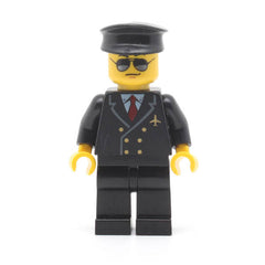 LEGO air055 - Airport (Pilot, Black Legs, Red Tie and 6 Buttons, Black Hat, Black and Silver Sunglasses)