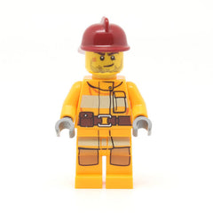 LEGO cty0302 - Fire (Bright Light Orange Fire Suit with Utility Belt, Dark Red Fire Helmet, Crooked Smile and Scar)
