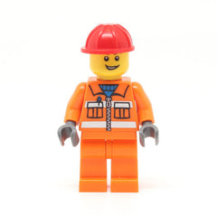 LEGO cty0368 - Construction Worker (Orange Zipper, Safety Stripes, Orange Arms, Orange Legs, Red Construction Helmet, Open Grin)