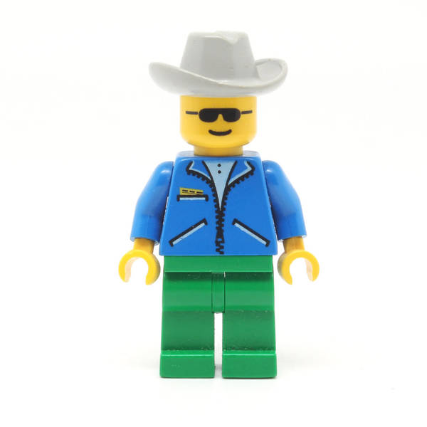 LEGO jbl006 - Jacket Blue - Green Legs, Light Gray Cowboy Hat, Sunglasses