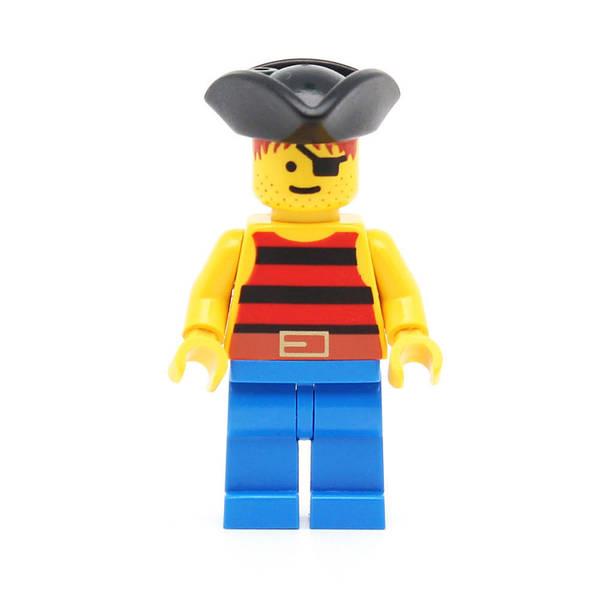 LEGO pi026 - Pirate (Red / Black Stripes Shirt, Blue Legs, Black Pirate Triangle Hat)