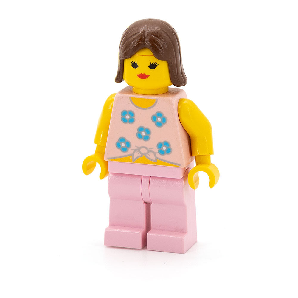 LEGO par008 - Blue Flowers - Pink Legs, Brown Female Hair